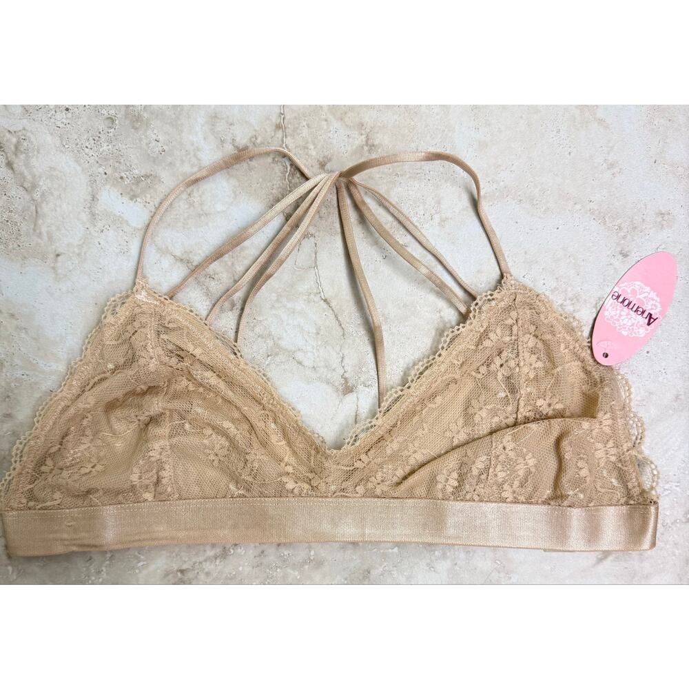 Anemone Beige nude bralette brami lace strappy M/L NWT